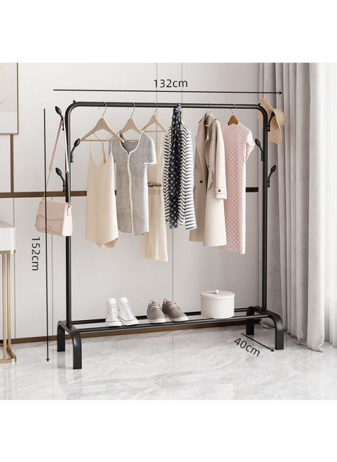 Bold Hanger Floor Drying Rack Household Indoor Folding Vertical Clothes Shelf Simple Wardrobe Storage-Color:Black [thickened] Coat Rack Length 1.322m