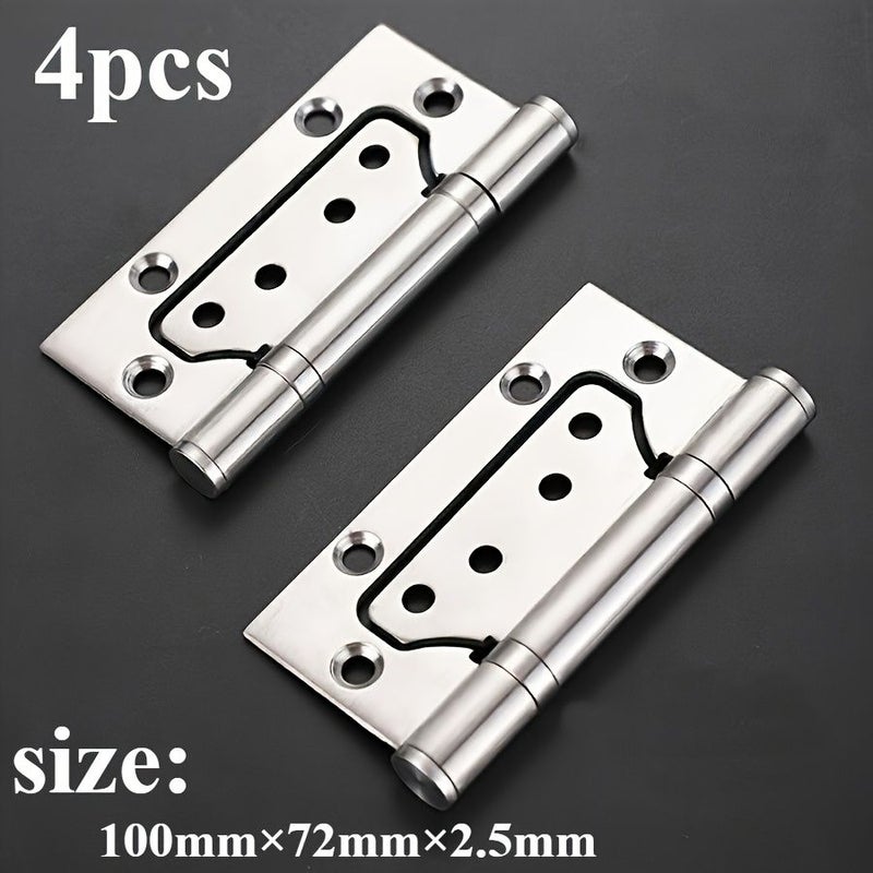 Set Of 4 Heavy Duty 4 Inch Stainless Steel Door Hinges Classic Design 2 5mm Thickness Rust Resistant Thick Bearing Silent Closing Brushed Metal Finish Surface Mounted Easy Install Smooth Operation Modern Style - Image 1