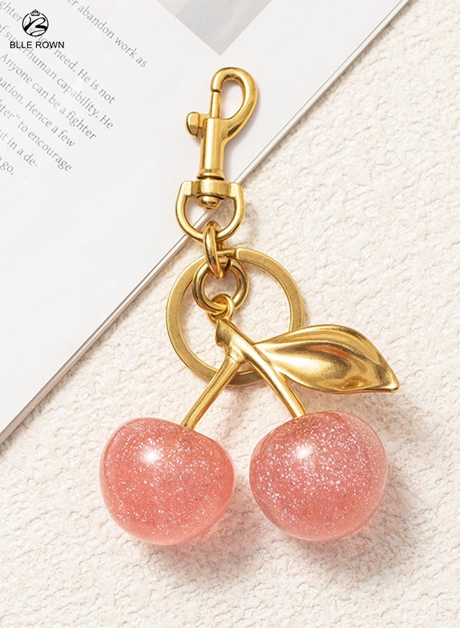 BLLE ROWN Cherry Bag Charm Pink Purse Charms Keychain- Car Cherry Accessories Bag Accessory keychians Gifts for Women Purses Bags Handbags Wallets Backpacks  - Image 2