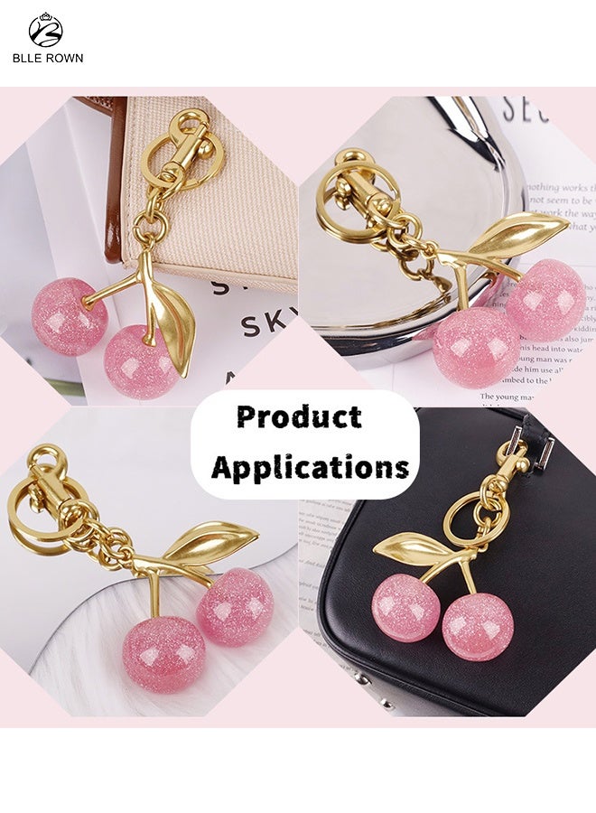 BLLE ROWN Cherry Bag Charm Pink Purse Charms Keychain- Car Cherry Accessories Bag Accessory keychians Gifts for Women Purses Bags Handbags Wallets Backpacks  - Image 4