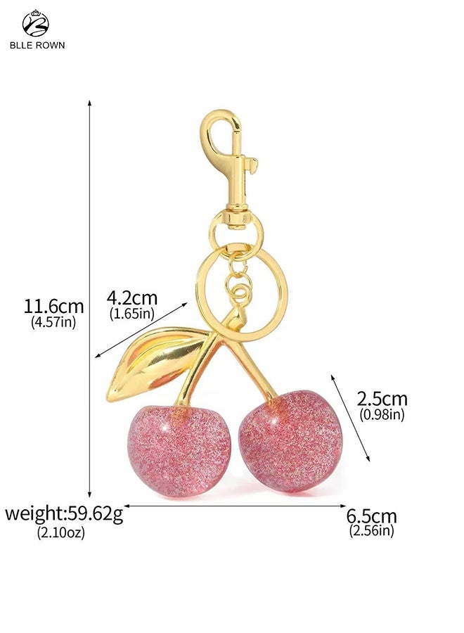 BLLE ROWN Cherry Bag Charm Pink Purse Charms Keychain- Car Cherry Accessories Bag Accessory keychians Gifts for Women Purses Bags Handbags Wallets Backpacks  - Image 3