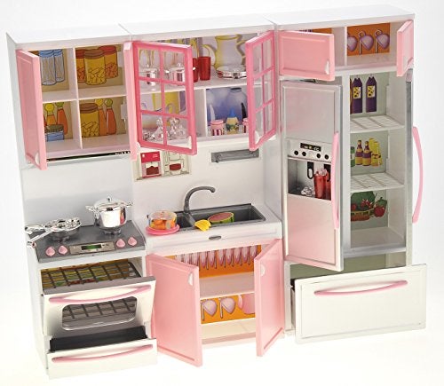 PowerTRC Doll Kitchen Play Set, Mini Modern Toy Pink Kitchen Pretend Play Furnitures Toy Set Accessories Set with Realistic Light & Sound for Kids Toddlers Girls (3-in-1) - Image 4