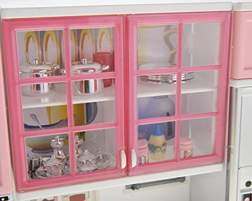 PowerTRC Doll Kitchen Play Set, Mini Modern Toy Pink Kitchen Pretend Play Furnitures Toy Set Accessories Set with Realistic Light & Sound for Kids Toddlers Girls (3-in-1) - Image 3