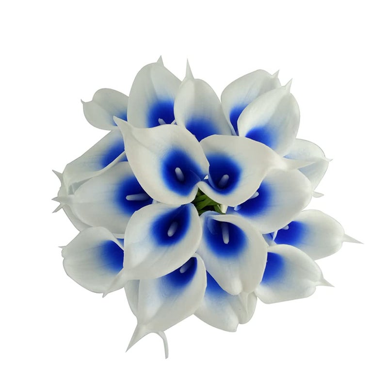 Wuudi 20pcs Calla Lily Bridal Wedding Bouquet head Latex Real Touch Flower Bouquets Blue core white