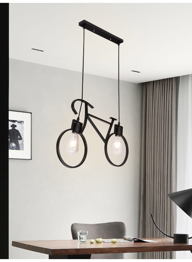 Best Power Modern Bicycle Pendant Light – Model 7799-2 | Creative Metal Design with 2 E27 Bulbs | Ideal for Dining Room, Café, Bar, and Bedroom Décor  - Image 1