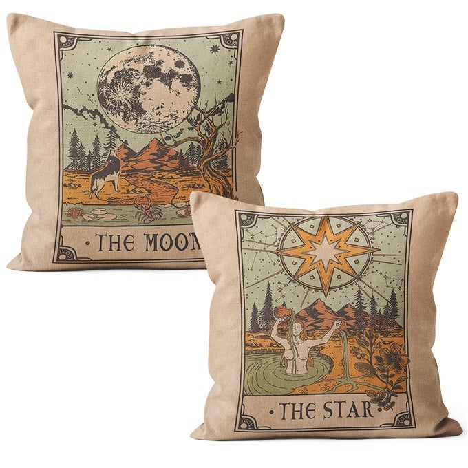 MQIZI TAROT CARD PILLOW COVERS SET 2 PIECES 18 X 18 PILLOW COVER WITCHY DECORATIVE PILLOWS ASTROLOGY CONSTELLATION PILLOW COVER TAROT GIFTS WITCH DECORMOONSTAR