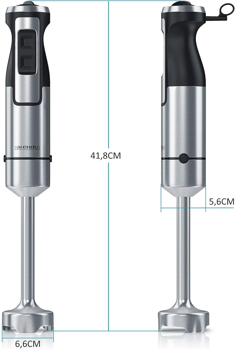 ARENDO - Hand blender 1000 Watt stainless steel set - knife with four wings - Hand blender - Stepless speed control - Turbo button - Removable mixing base - Image 1