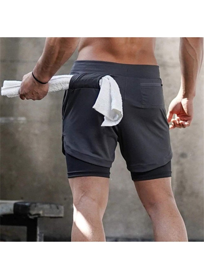 سروال رياضية قصيرة للرجال مع بطانة الألياف السحب سروال رياضية قصيرة للرجال 2 طبقة سروال رياضية فضفاضة مع 4 جيوب سروال رياضية فعالة للرجال XXL - Image 2
