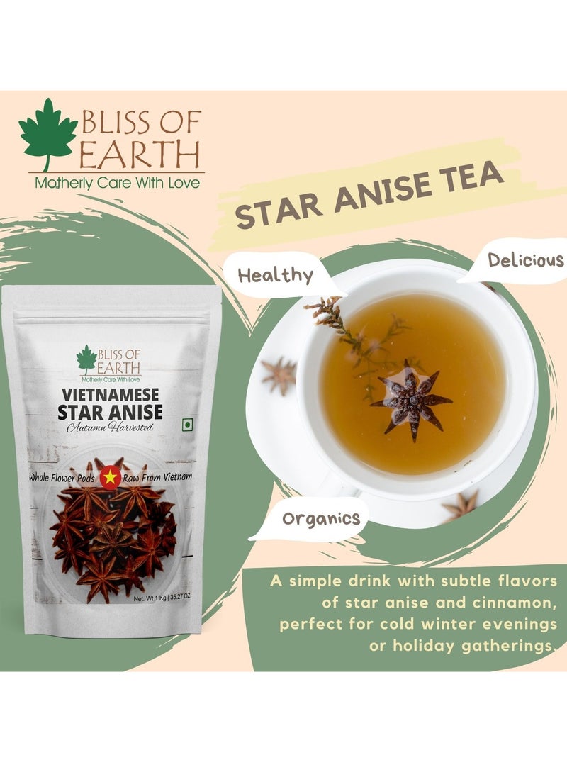 BLISS OF EARTH - 500gm Vietnamese Star Anise Whole Spices Chakri Phool badiyan For Cuisine Exotic Tea Biryani & Rice - Image 1