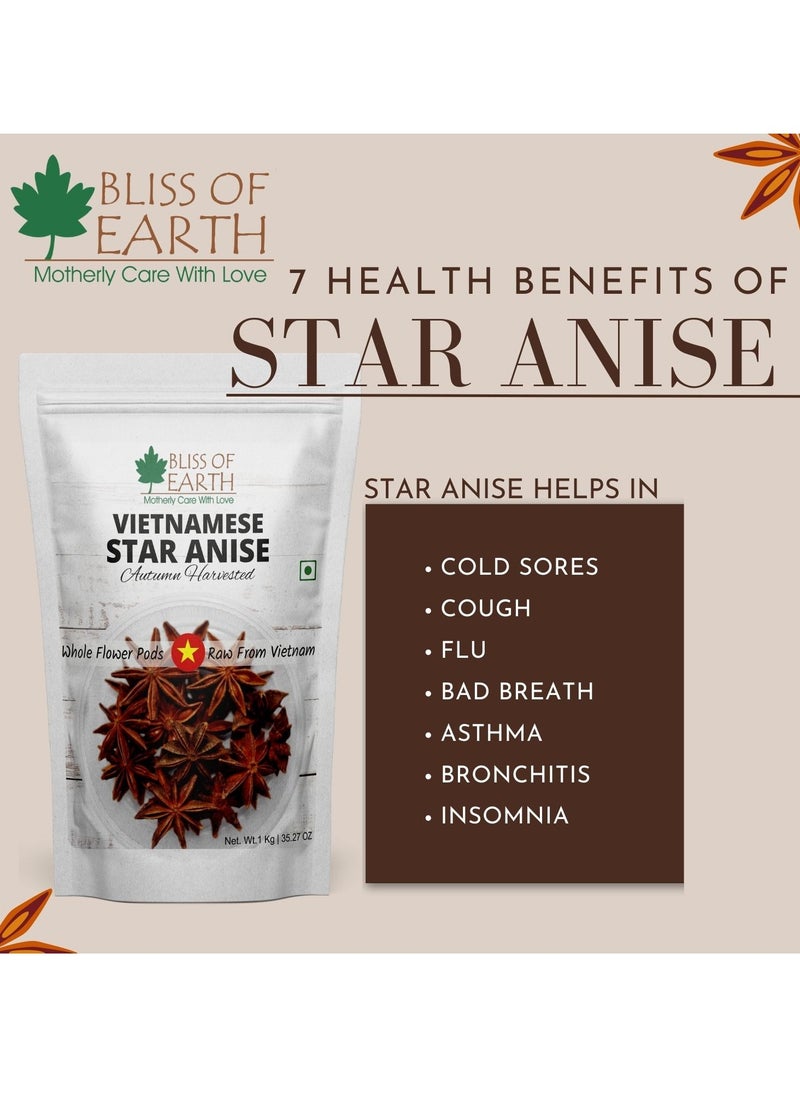BLISS OF EARTH - 500gm Vietnamese Star Anise Whole Spices Chakri Phool badiyan For Cuisine Exotic Tea Biryani & Rice - Image 1