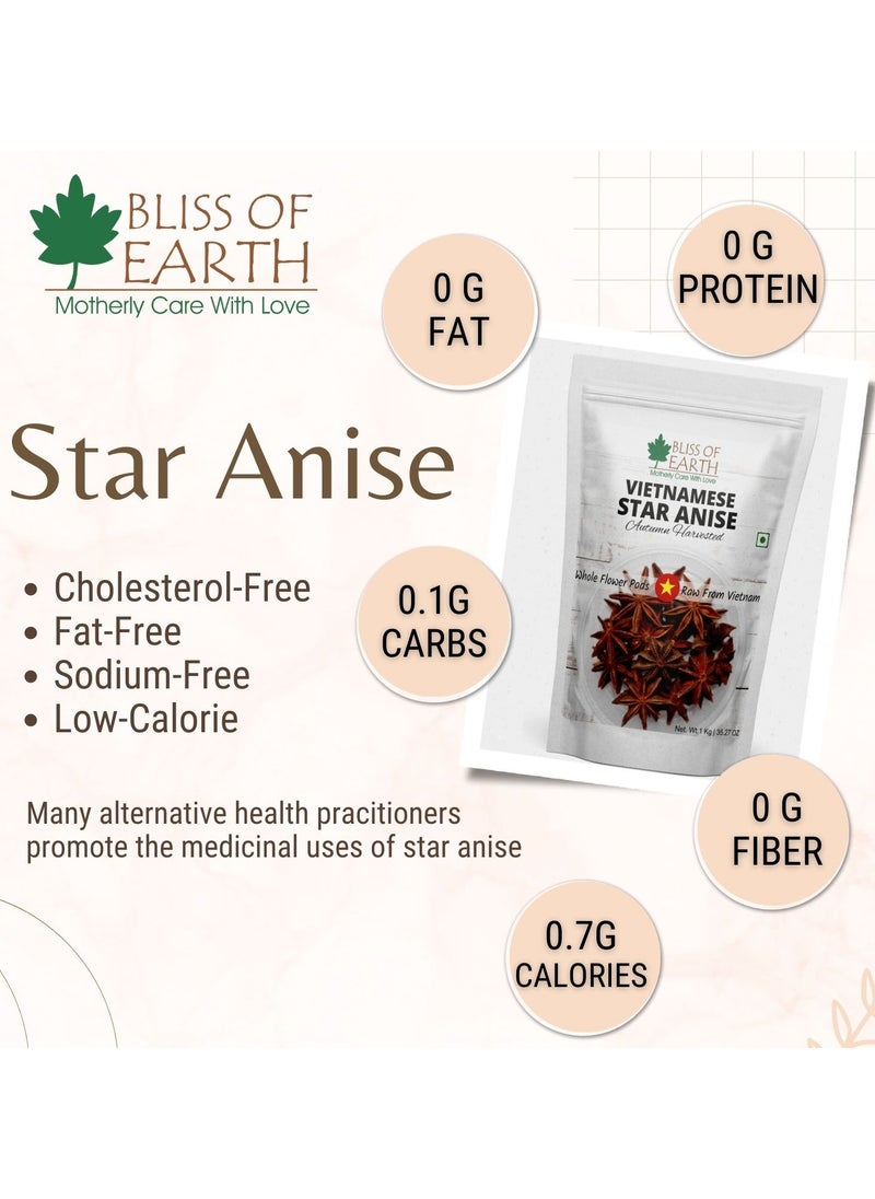 BLISS OF EARTH - 500gm Vietnamese Star Anise Whole Spices Chakri Phool badiyan For Cuisine Exotic Tea Biryani & Rice - Image 1