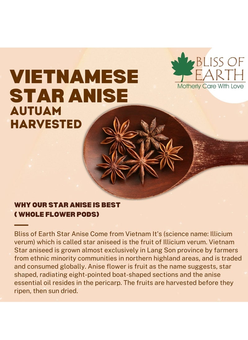 BLISS OF EARTH - 500gm Vietnamese Star Anise Whole Spices Chakri Phool badiyan For Cuisine Exotic Tea Biryani & Rice - Image 1