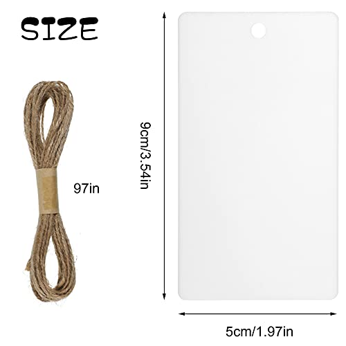Zonon 16 Pieces Basket Tags 3.5” x 2”Acrylic Hanging Tags for Storage Bins with Jute String Label Holders for Storage Bins Gift Clothes Kitchen Pantry Office DIY Crafts Wedding Holiday(White) - Image 2