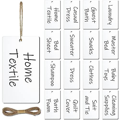 Zonon 16 Pieces Basket Tags 3.5” x 2”Acrylic Hanging Tags for Storage Bins with Jute String Label Holders for Storage Bins Gift Clothes Kitchen Pantry Office DIY Crafts Wedding Holiday(White) - Image 1