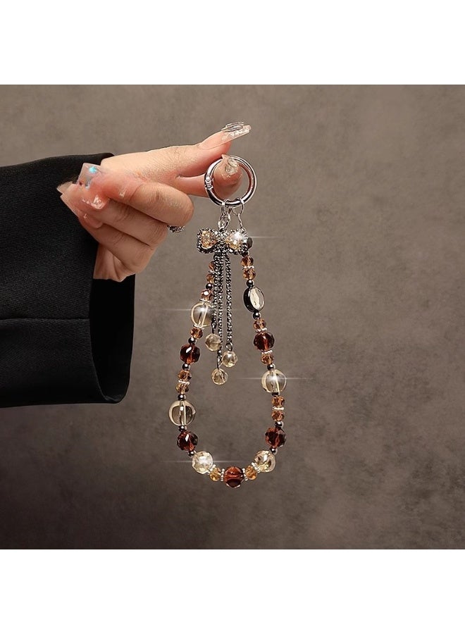 NIBEMINENT Beaded Phone Lanyard, Anti Lost Removable Wrist Strap, Crystal Bracelet Pendant, Phone Keychain Lanyard,Desert Gold - Image 1