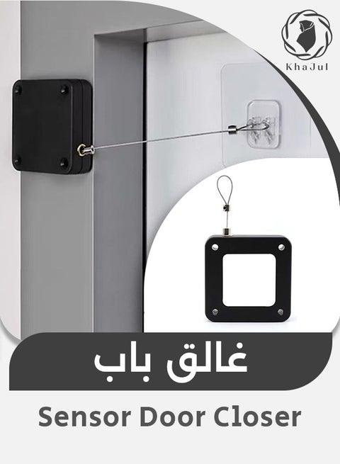 Automatic Sensor Door Closer Punch-Free, Adjustable Surface Door Device for Light Wooden and Sliding Doors, 800 Tension, 1.2m Elongation, 1.2mm Line Thickness, Home Improvement, Suitable for Toilets and Track Sliding Doors (Black)