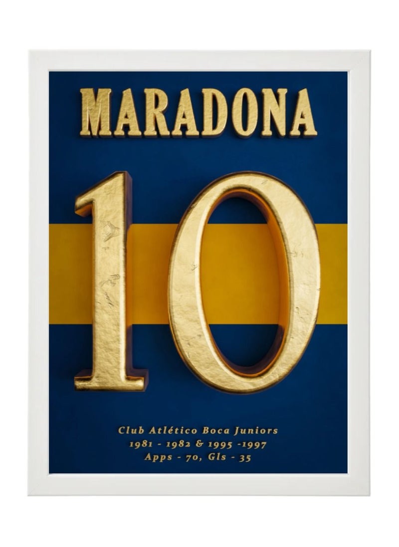 Boomah Accessories Maradona Boca Juniors Golden Number Jersey Poster with Frame 30x40cm 