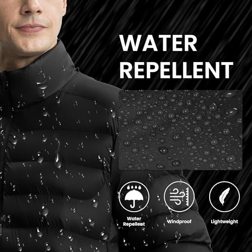 Gopune Men's Lightweight Puffer Jacket Detachable Hooded Water Resistant Puffy Winter Down Jackets for Snow Ski Travel,Black L - Image 4