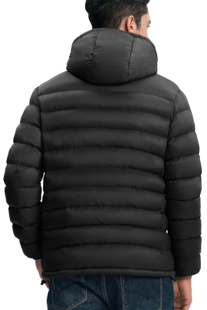 Gopune Men's Lightweight Puffer Jacket Detachable Hooded Water Resistant Puffy Winter Down Jackets for Snow Ski Travel,Black L - Image 3