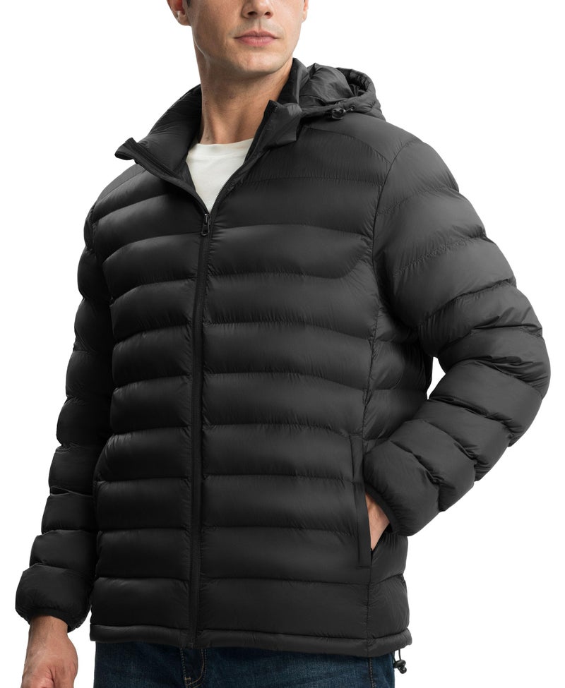 Gopune Men's Lightweight Puffer Jacket Detachable Hooded Water Resistant Puffy Winter Down Jackets for Snow Ski Travel,Black L - Image 2