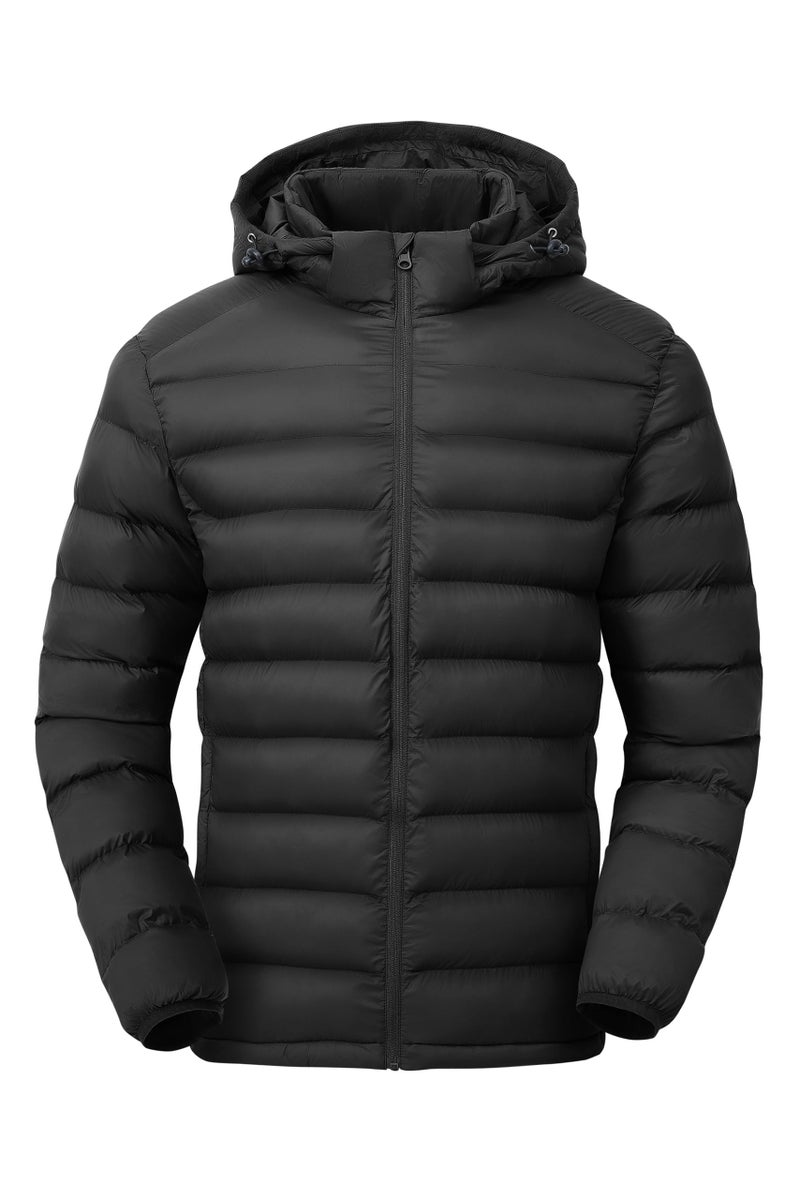 Gopune Men's Lightweight Puffer Jacket Detachable Hooded Water Resistant Puffy Winter Down Jackets for Snow Ski Travel,Black L - Image 1