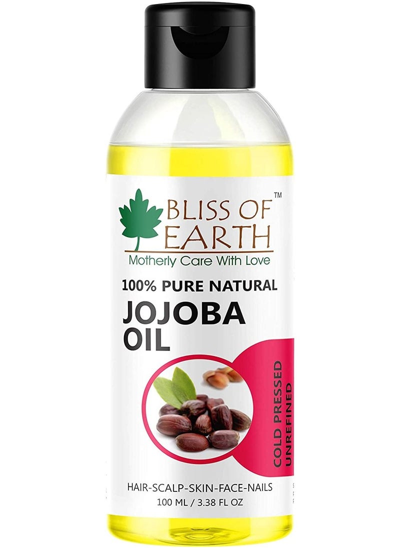 BLISS OF EARTH 100% Pure Natural Jojoba Oil 100ML Coldpressed & Unrefined  Great for face lip and massage  - Image 1