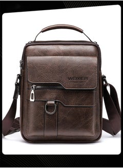 WEIXIER Retro Vertical Crossbody Bag Men's Leather Waterproof and Wear Resistant Shoulder Bag Business Portable Handbag with Adjustable Straps for Work Office Outdoor Dark Brown  - Image 1