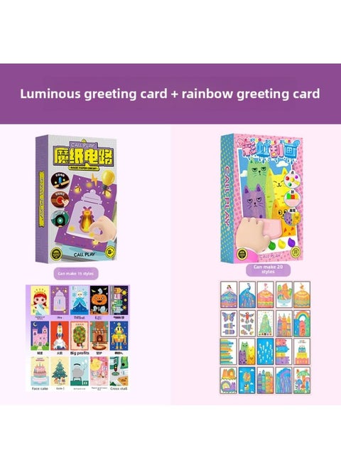 KoA Duck Magic Paper Circuit Year Luminous Electronic Greeting Card DIY Scientific Experiment Material Package Educational Toys Gift-Specifications:Magic Glowing Greeting Card + Rainbow Scratch Greeting Card