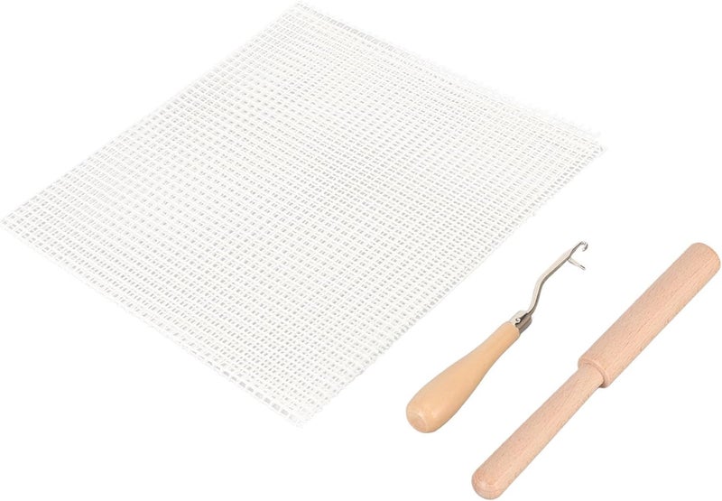 مجموعة أدوات خطاف المزلاج، مجموعة DIY لسجادة خطاف المزلاج مع قماش شبكي فارغ وخطاف كروشيه بمقبض خشبي لحرف سجاد التابستري، تتضمن قاطع خيوط - Image 5