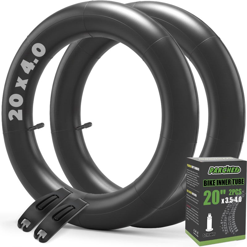 PAKCHEF 20 x 4.0 Fat Bike Tube Schrader Valve, Butyl Rubber Inner Tubes for Electric Bicycle & Mountain Bikes with 2 Tire Levers, Durable and Shock Absorbing(2-Pack) - Image 1