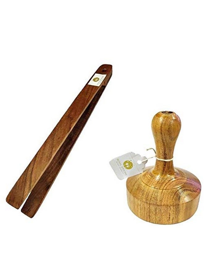 ARMAN SPOONS ملاعق أرمــان - آمن بجودة Royals لصنع الشباتي مجموعة من خشب الشيشام ومهراس خشبي وملاقط تقديم للمطبخ - Image 1