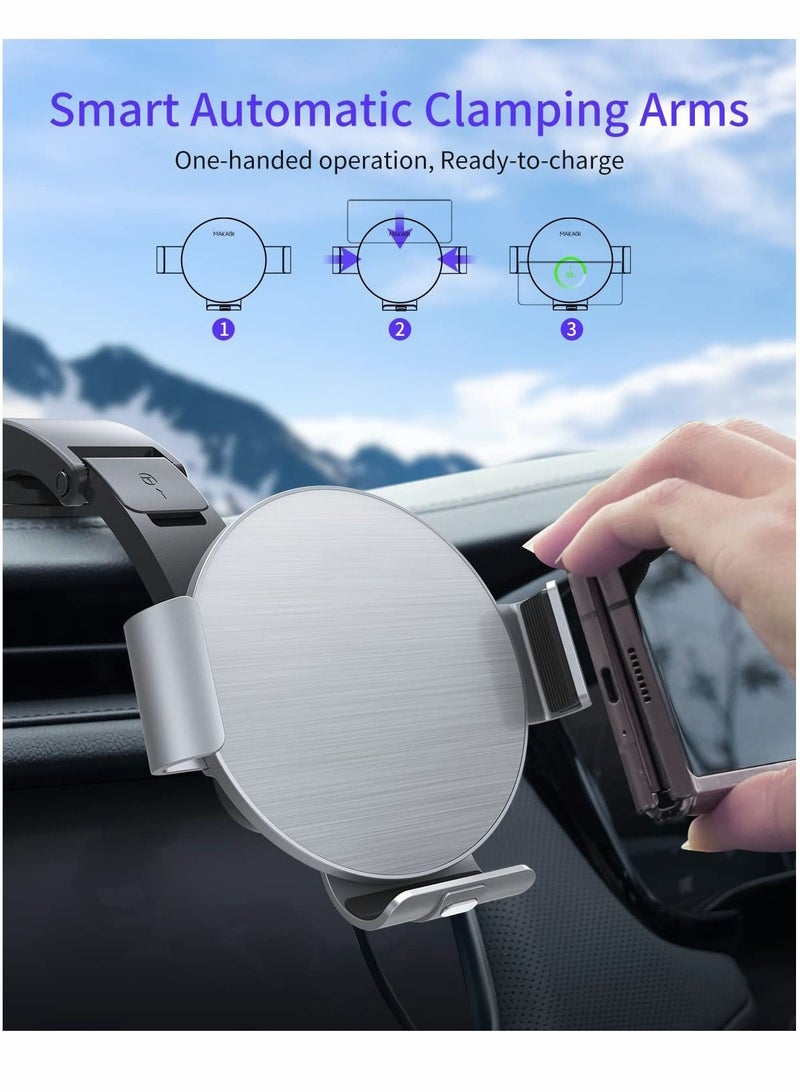 Captaintech Wireless Car Charger for Galaxy Z Fold 4/3/2, Dual Coil Auto Clamping Wireless Car Charger Mount for iPhone 14/13/12/11 Pro Max/X, Fast Charging Car Holder for Galaxy Z Fold Series - Image 2