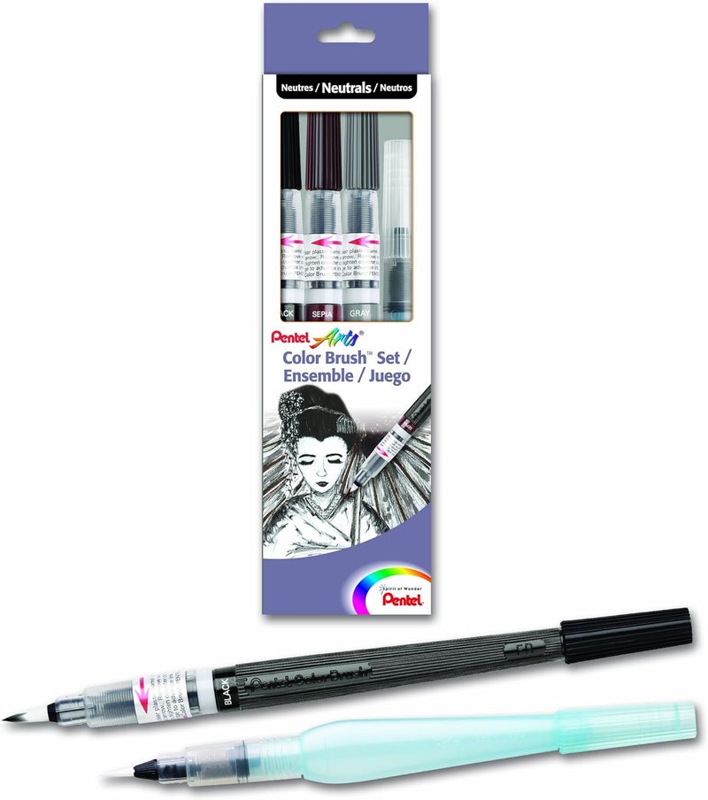 Arts Color Water Brush Box Set, Black/Gray/Sepia/Aquash (GFLFRHBP)