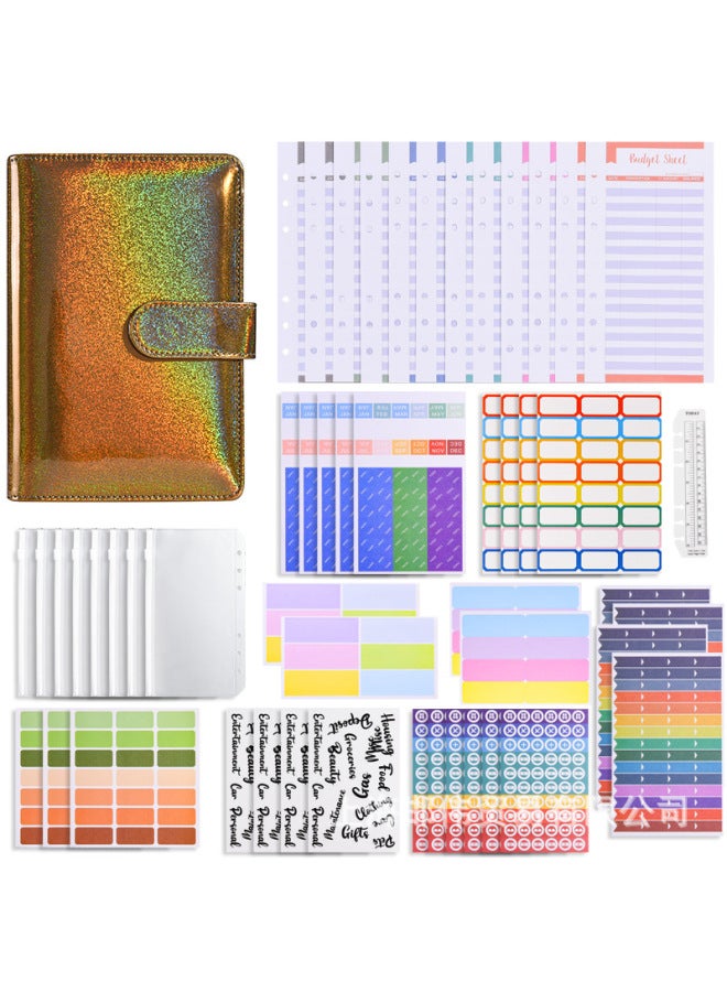 QICAI A6 Colorful Matte Laser Macaron Set Pu Notebook Cash Budget Financial Loose-leaf Book - Image 1