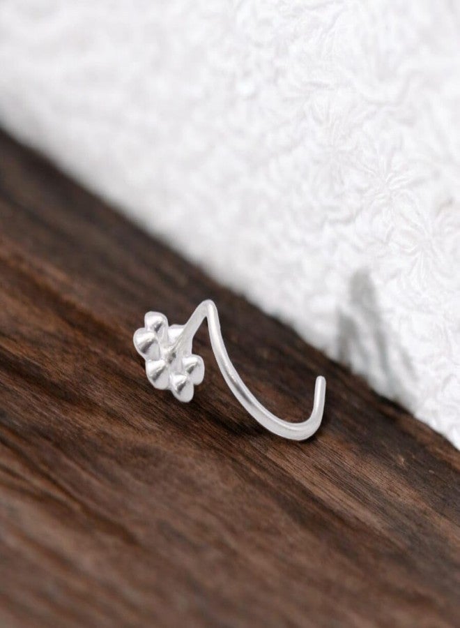 LBV 925 Sterling Silver Flower Shape With Black and White Stone Nose Pin Wire for Womens and Girls - Image 2