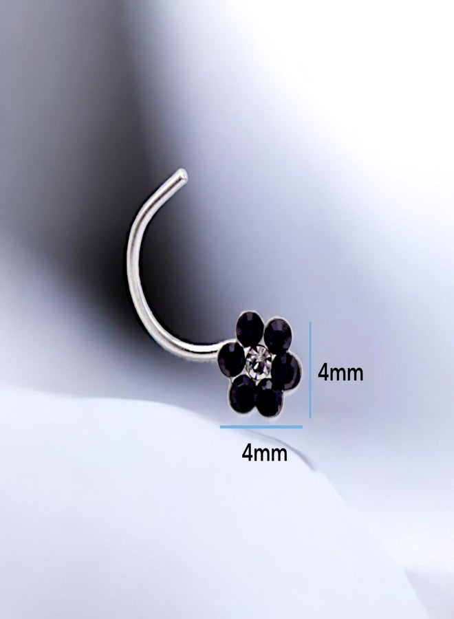 LBV 925 Sterling Silver Flower Shape With Black and White Stone Nose Pin Wire for Womens and Girls - Image 5