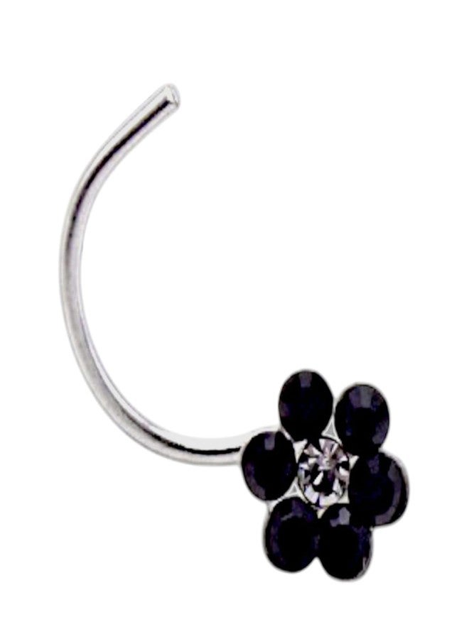 LBV 925 Sterling Silver Flower Shape With Black and White Stone Nose Pin Wire for Womens and Girls - Image 1