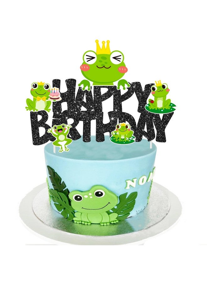 umoni زينة عيد ميلاد ضفدع قمة كعكة ضفدع أمير الضفادع زينة كعكة لامعة سوداء لعيد ميلاد موضوع الضفدع لاحتفالات استحمام الأطفال بعيد الميلاد - Image 1