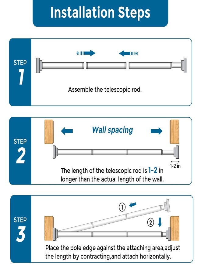 AIZESI 2Pack Spring Tension Rod 32-64 Inch Tension Curtain Rods Adjustable White Shower Rod No Drilling for Window, Doorway, Closet, Bathroom, Kitchen - Image 5