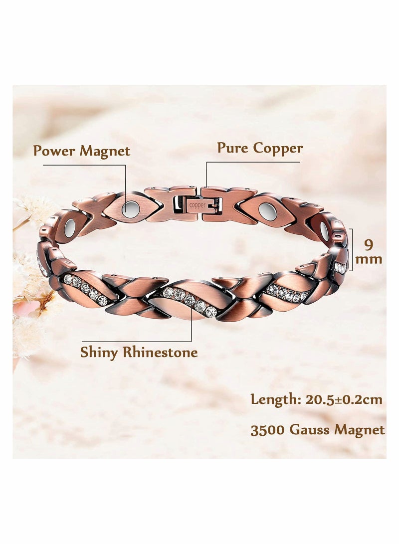 Copper Bracelet for Women Magnetic Arthritis Therapy Bracelets for Pain Crystal Link Chain Charm Jewelry Gift 3500 Gauss Magnets with Adjust Tool