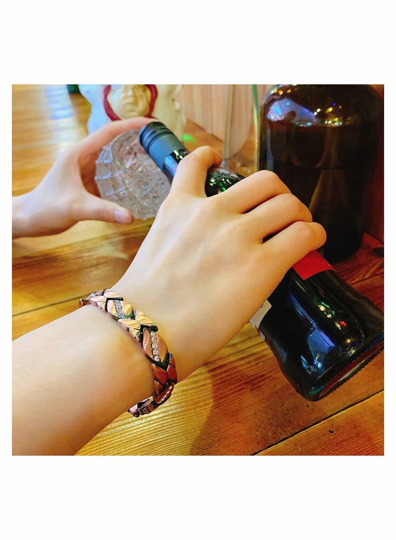 Copper Bracelet for Women Magnetic Arthritis Therapy Bracelets for Pain Crystal Link Chain Charm Jewelry Gift 3500 Gauss Magnets with Adjust Tool