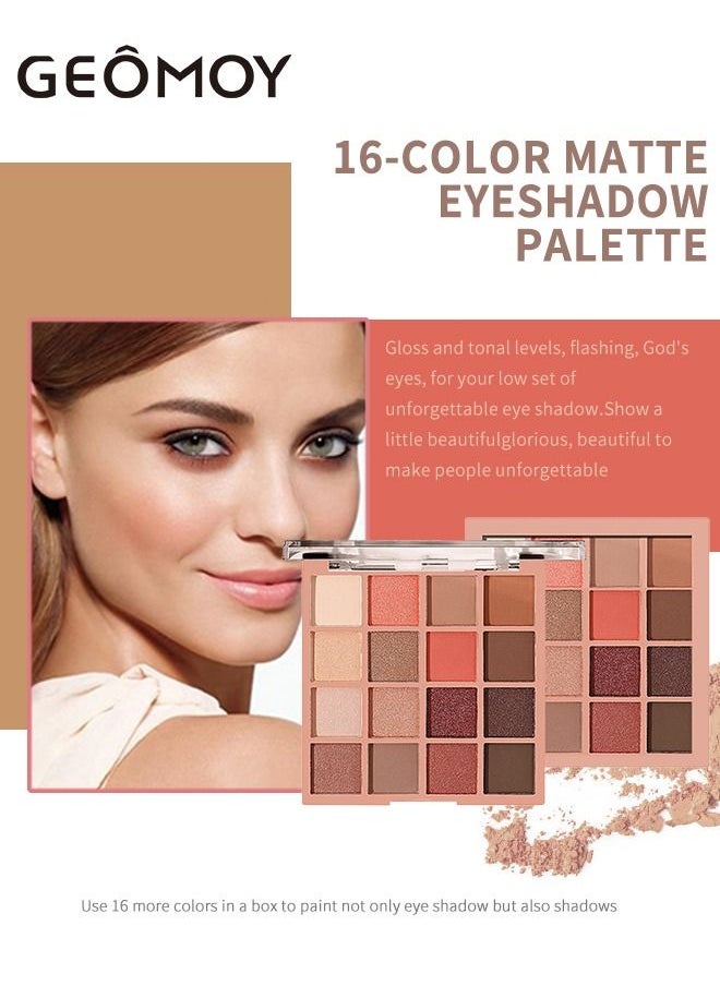 Geomoy - 16 Colors Luxury Multifunctional Eyeshadow Palette Blush Matte Pearlescent Sequins Beginners Easy To Use - Image 1