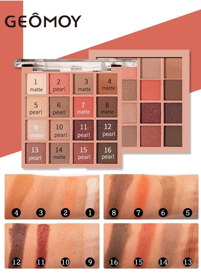Geomoy - 16 Colors Luxury Multifunctional Eyeshadow Palette Blush Matte Pearlescent Sequins Beginners Easy To Use - Image 1