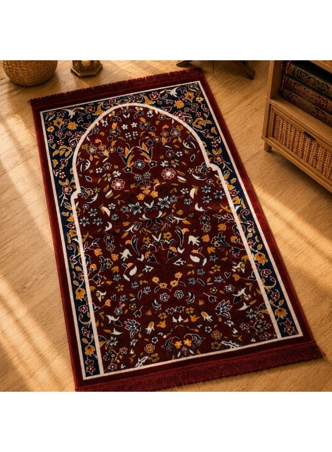 SEGADTY Affordable Prayer Mat From Segadty with Elegant Islamic Designs | Comfortable for Daily Prayer,Mehrab-decorated design, red - Image 1