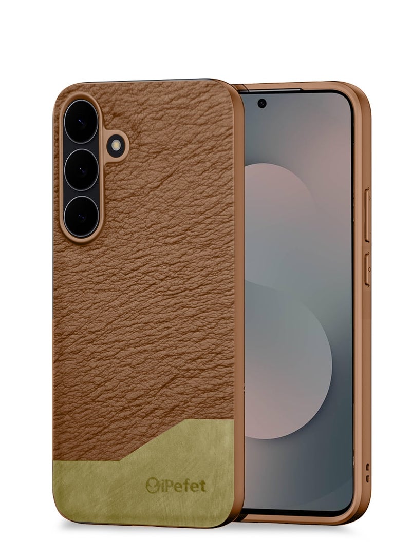 Wtech Samsung Galaxy S25 FE 5G 2025 Premium PU Leather Shockproof Soft Rubber Case Cover (MCFLSN) - Brown - Image 1