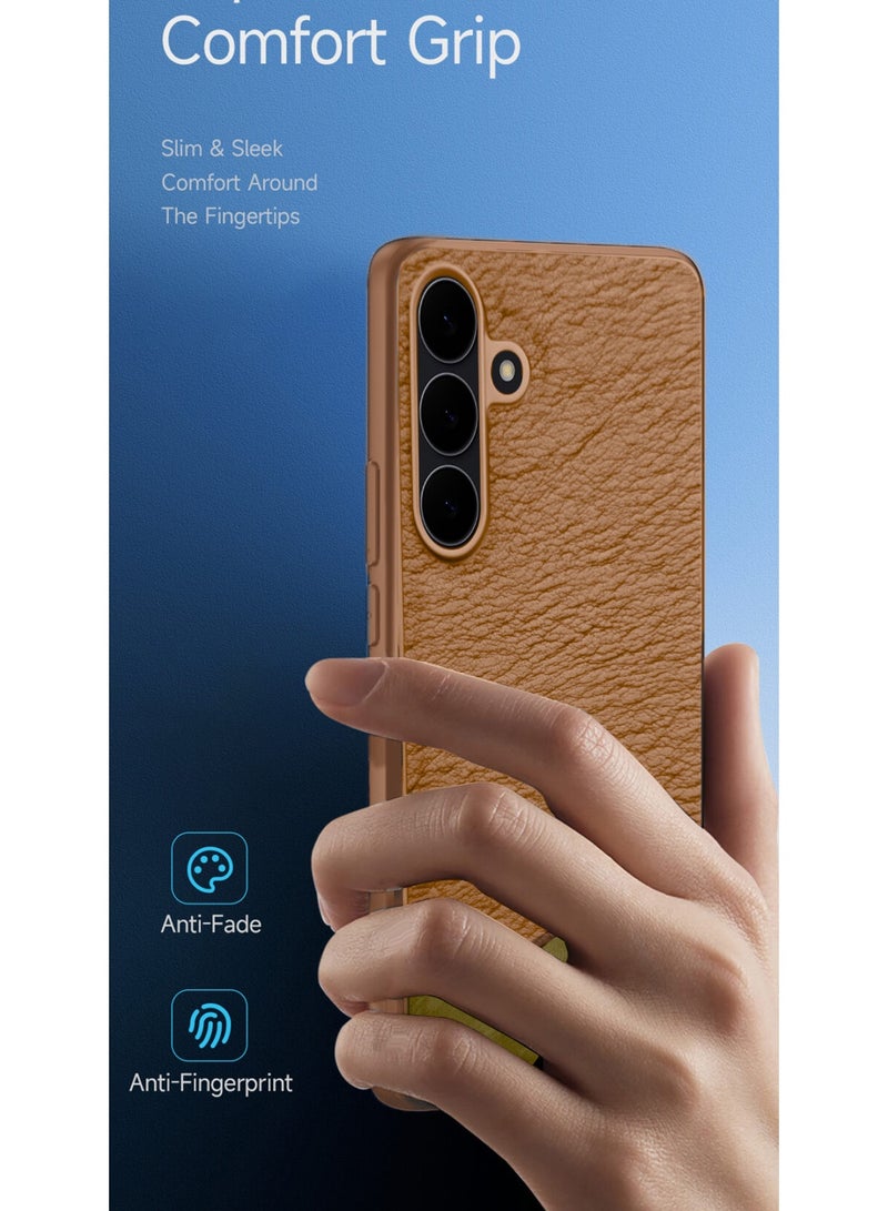 Wtech Samsung Galaxy S25 FE 5G 2025 Premium PU Leather Shockproof Soft Rubber Case Cover (MCFLSN) - Brown - Image 2