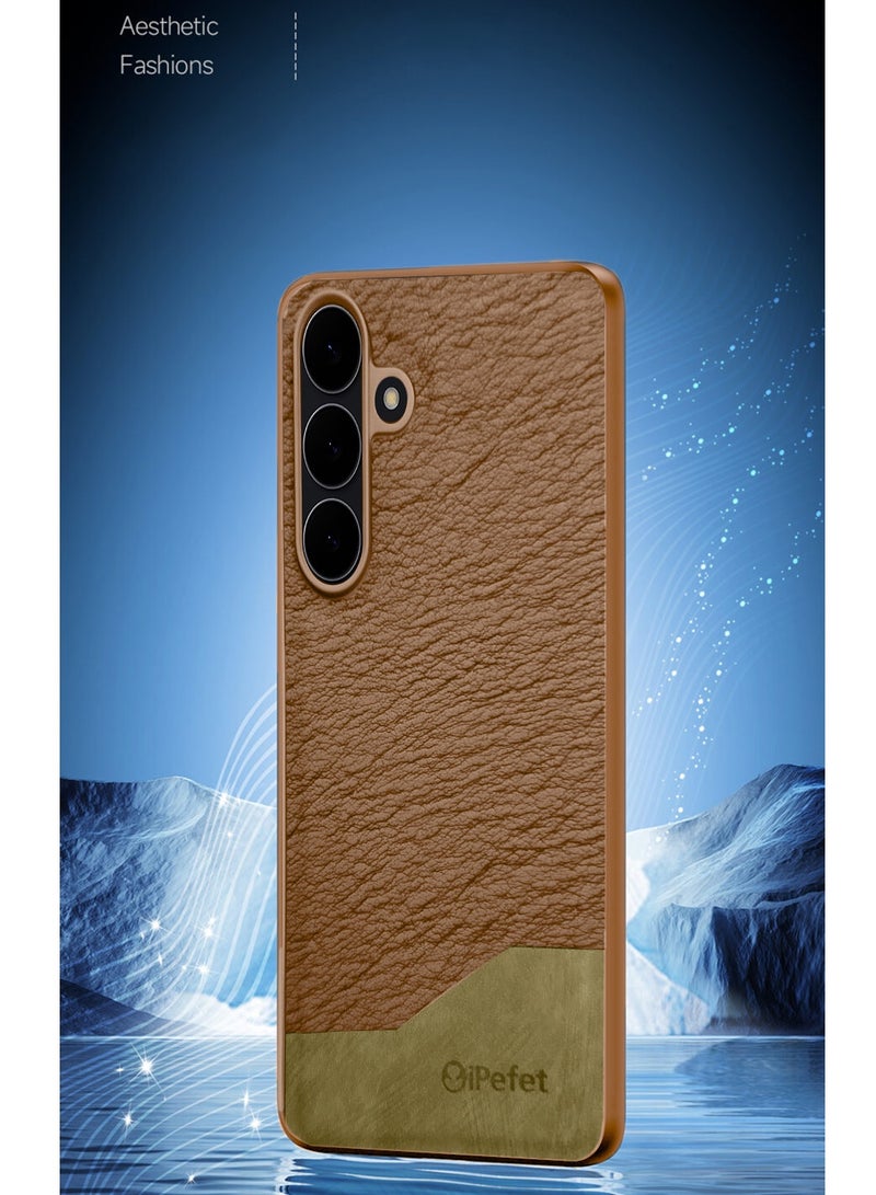 Wtech Samsung Galaxy S25 FE 5G 2025 Premium PU Leather Shockproof Soft Rubber Case Cover (MCFLSN) - Brown - Image 4
