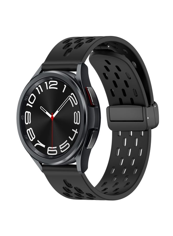 Beauenty Replacement Strap For Samsung Galaxy Watch 6 Classic 47mm 20mm Folding Magnetic Clasp Silicone Watch Band Black