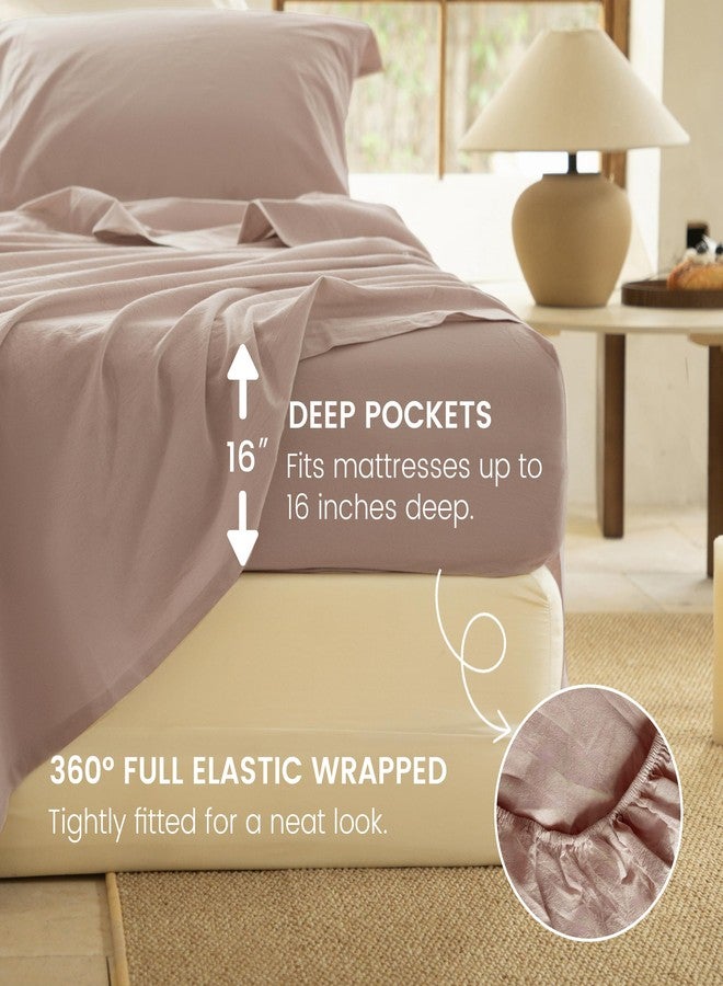 BISELINA 100% Washed Cotton Sheet Set Full Size 4 Pieces Soft Breathable Durable Chic Bedding Set for All Season - Mauve Pink Brown, Full - Image 4