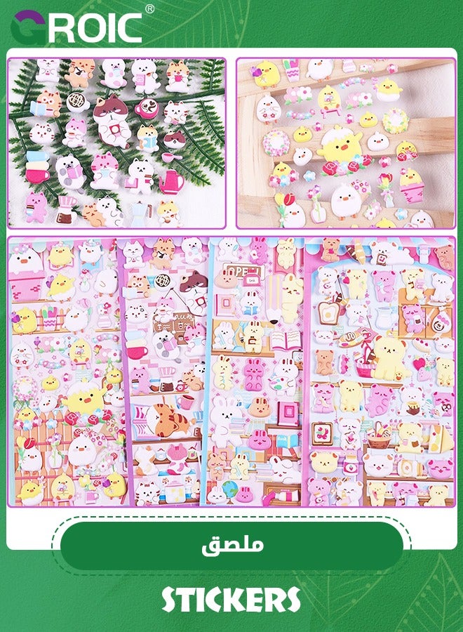 GROIC ملصقات للأطفال 4 أوراق مختلفة، ملصق منتفخ ثلاثي الأبعاد للفتيات الصغيرات، سجل قصاصات كبير، ملصقات على شكل قلب الدب الحيواني الرغوي للأطفال، لعبة ملصقات ثلاثية الأبعاد - Image 3